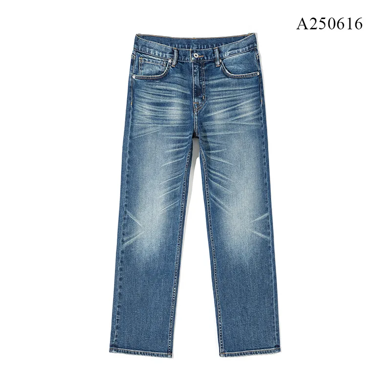 

American Retro Selvedge Denim Jeans for Men Red Edge Slightly Elastic Crinkle Texture 3D Frayed Details Slim Fit Straight Pants