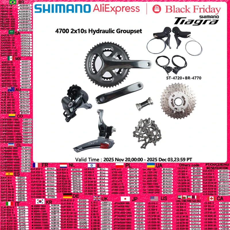 

Shimano Tiagra 4700 4720 2x10s Hydraulic Set 165/170/172.5/175mm Crankset ST-4720 BR-4770 HG500 Cassette Chain Road Bike Set