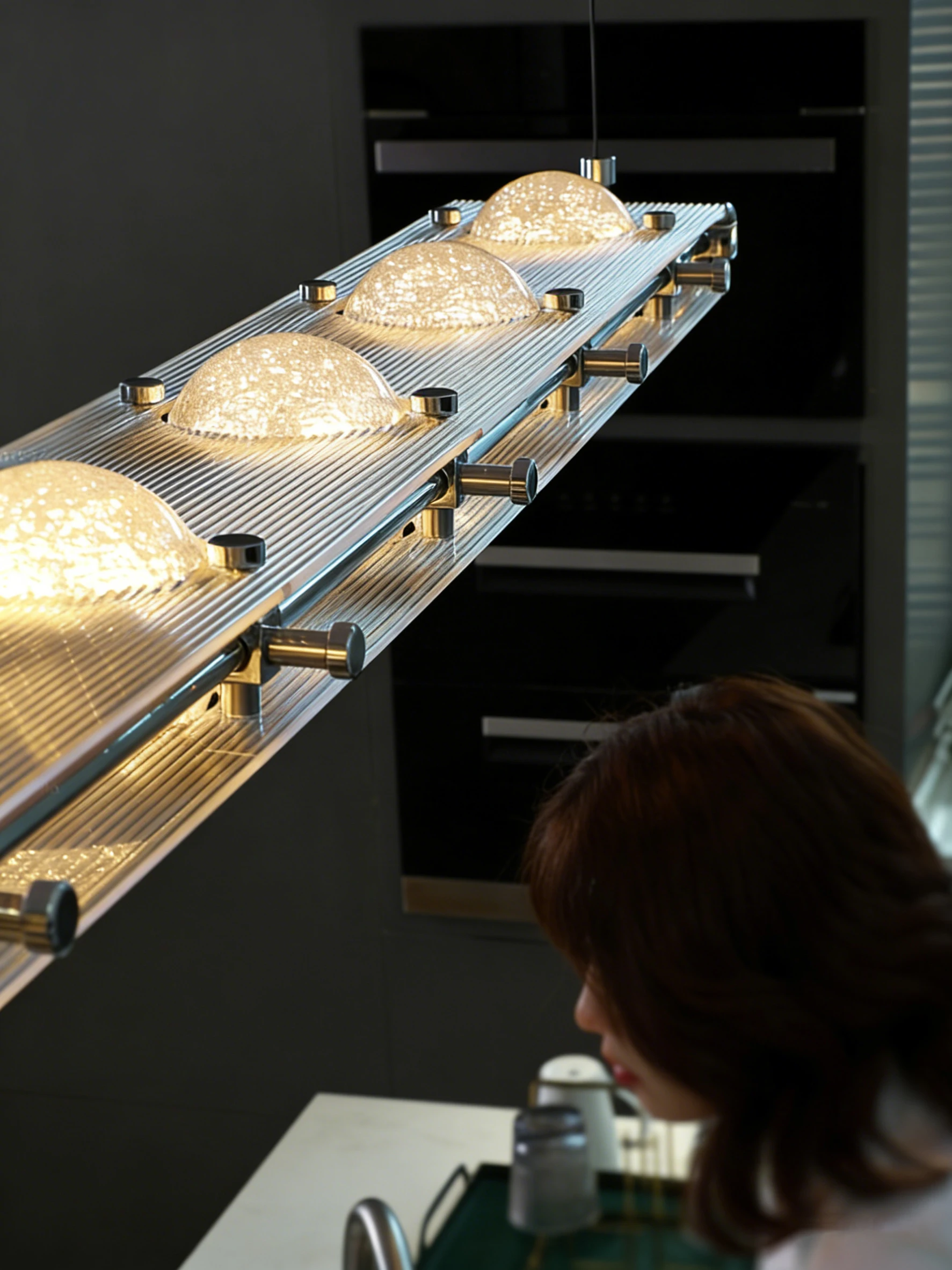 Żyrandol sufitowy REVEN American Acrylic, kula akrylowa, regulowany łańcuch, ściemnialny, możliwość personalizacji, do willi, salonu, designerski żyrandol.