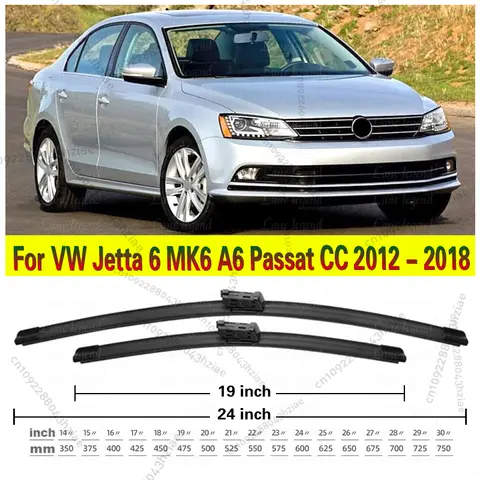 2개 LHD 프론트 와이퍼 블레이드 VW 제타 6 MK6 A6 파사트 CC 2012 - 2018용 윈드실드 윈드스크린 창문 브러시 24인치19인치