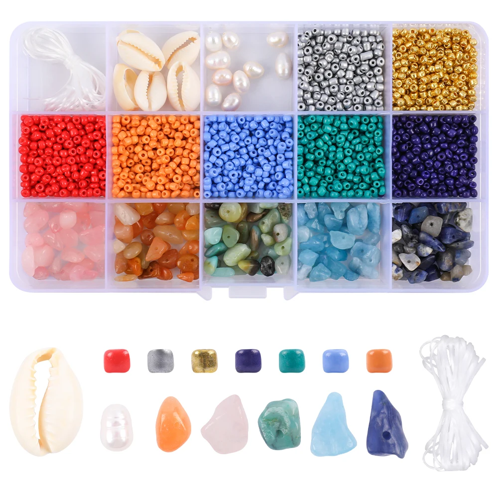 

Makersland Seed Beads Set DIY Shells Natural Stone Pearls Beads For Jewelry Making Set Box Seed Beads Kit For Girls Children Kid