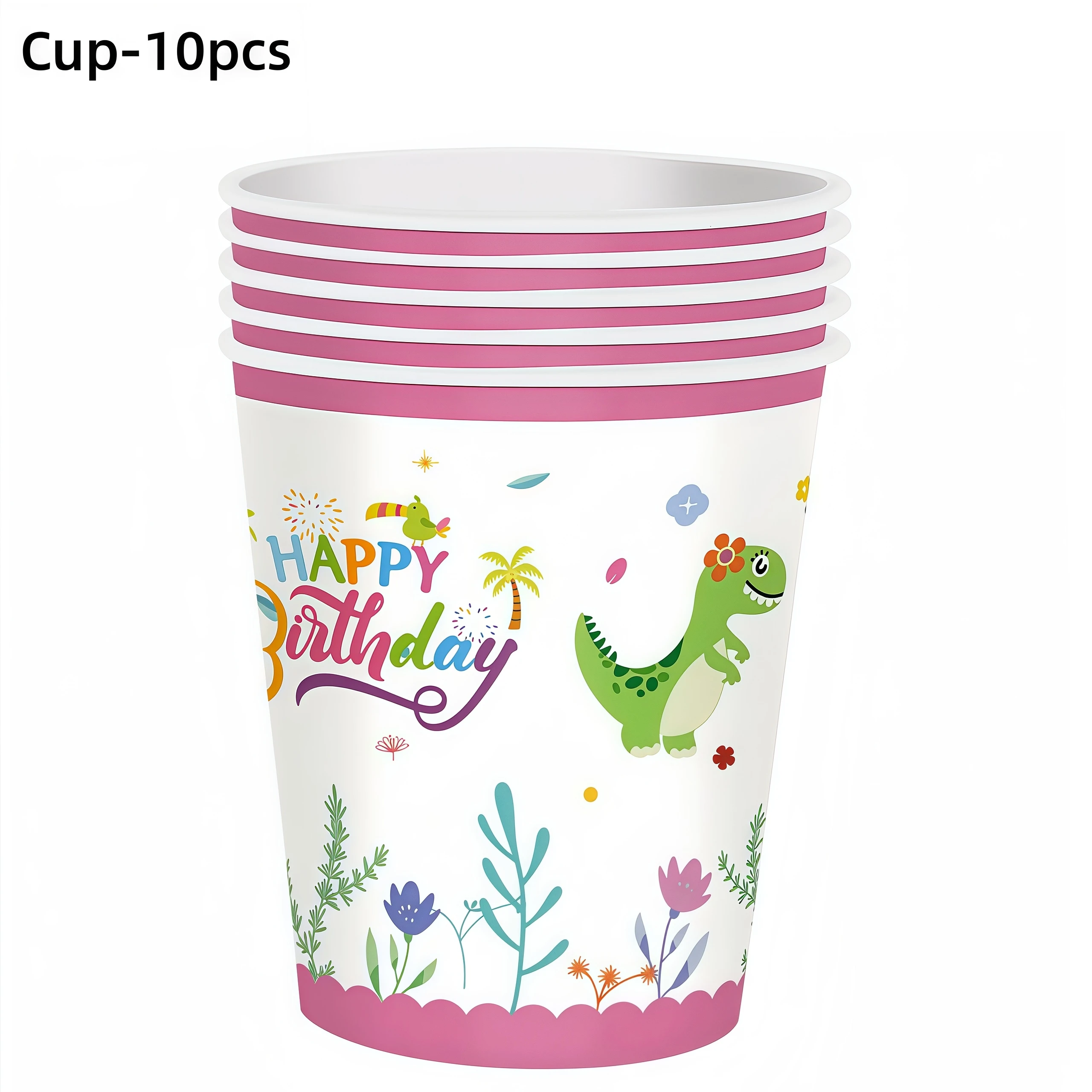 Rosa Dinosaurier Geburtstagsparty Dekorationen Geschirr Tasse Teller Serviette 3D Dinosaurier Ballon für Babyparty Zubehör Gastgeschenke – Detail 4