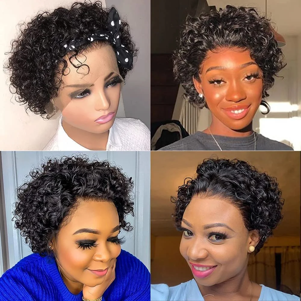 Short Curly Lace Wig Pixie Wigs For Black Women Human Hair 150% Density Pixie Cut Lace Front Wigs Human Hair 13x1 Short Curly