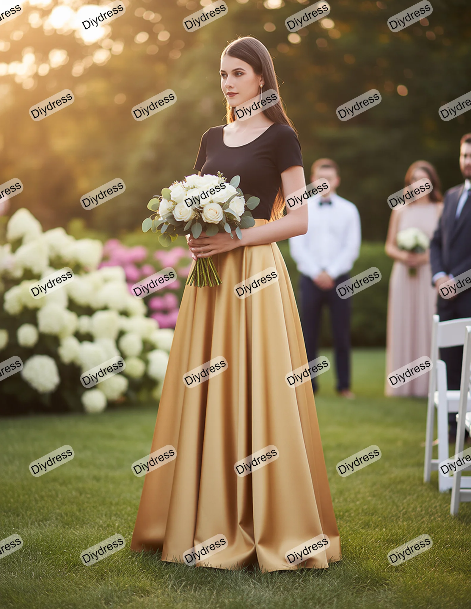 Langes Satin-Brautjungfernkleid für Damen, bodenlange Maxiröcke, hohe Taille, formelle Ball- und Partyröcke mit Taschen für Hochzeiten