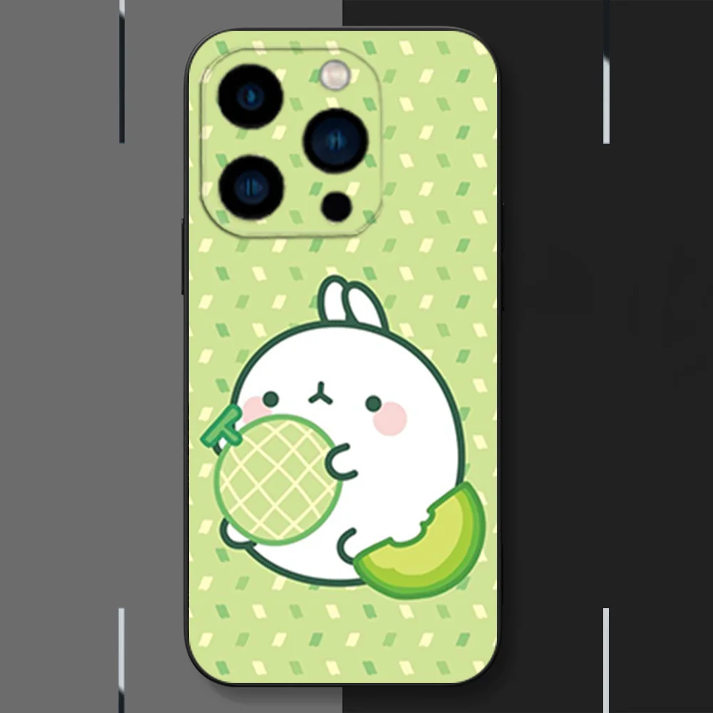 Cute M-Molangs Phone Case for iPhone 12 11 13 14 15 16 Max Pro Plus Black Soft Silicone Cover