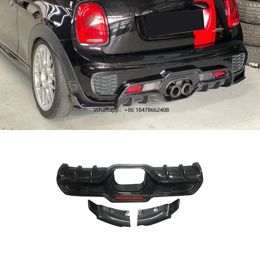 

For 2014-2019 F55 F56 JCW Style Carbon Fiber Rear Diffuser Modified Three Section Rear Lip Bumper Lip