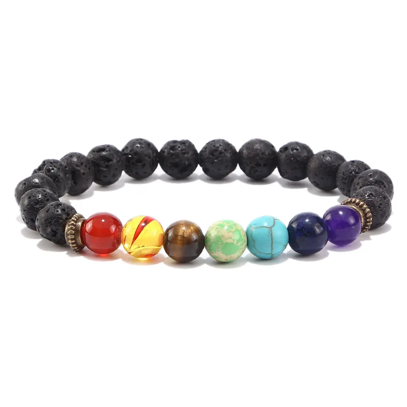 Seven Chakras Yoga Energy Bracelet For Men And Women Nature Volcano Stone Frosting Stretch Bracelet Jewelry Gift
