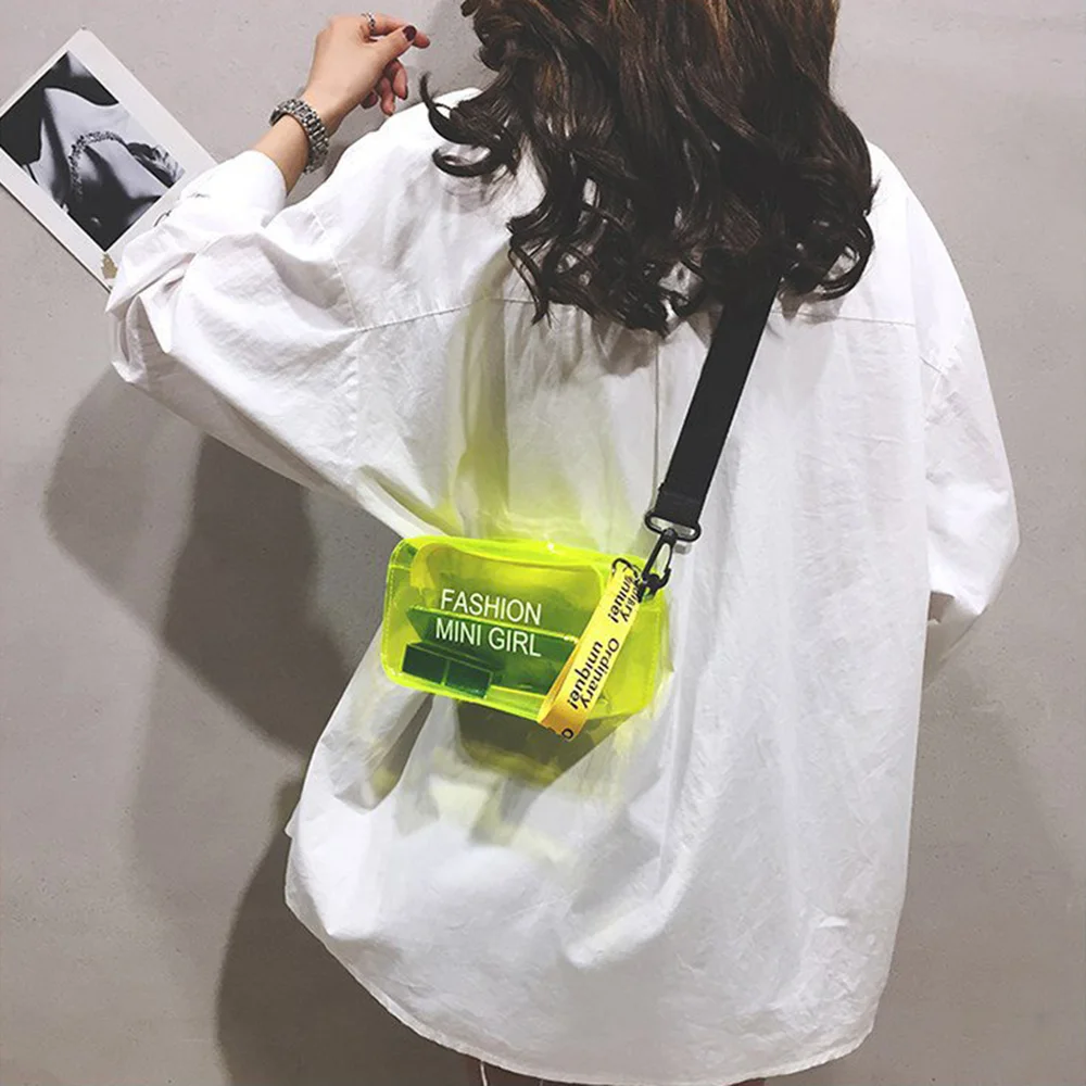 Transparent Laser Crossbody Bag For Women Candy Color Letter Fashion Wild Mini Shoulder Messenger Bag PVC Jelly Small Tote Bag