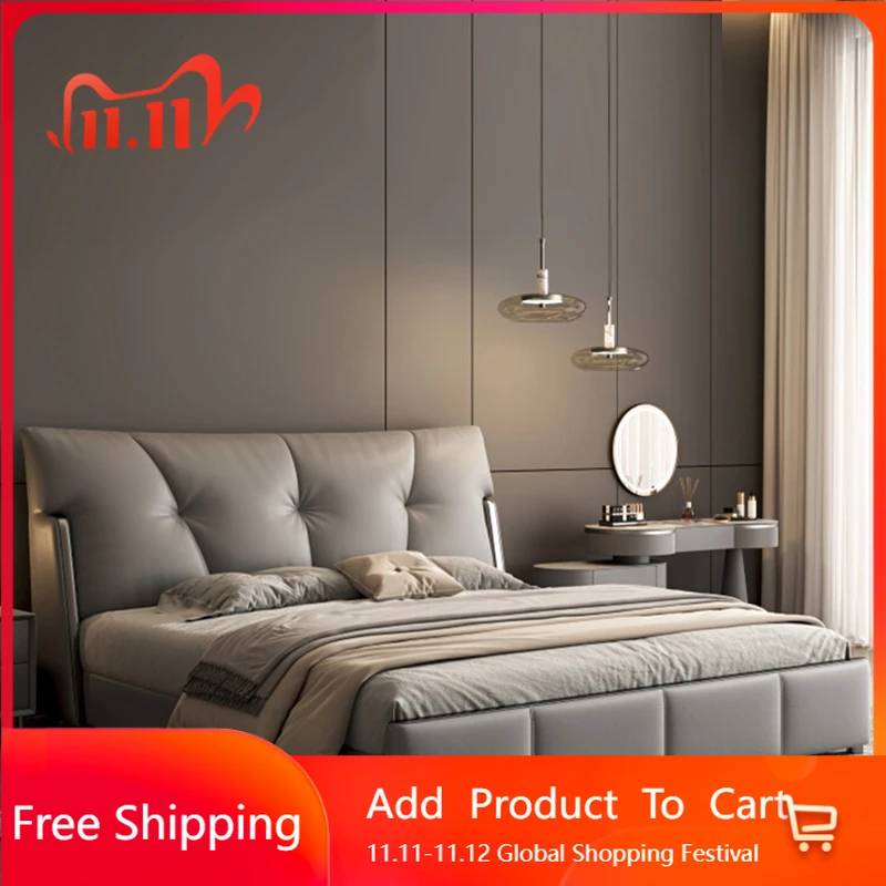 

Leather Luxury Bed Modern Sofa King Size Bedroom Frame Sleeping Bed Platform Princess Letto Matrimoniale Lounge Suite Furniture