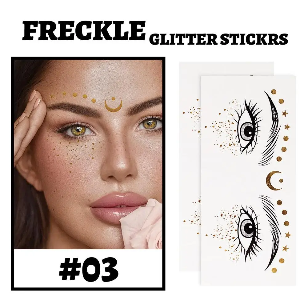 Freckle Face Tattoo Stickers Hot Stamping Gold And Star And Silver Stickers Sweatproof Makeup Face Stickers Moon Girl Water L6l5