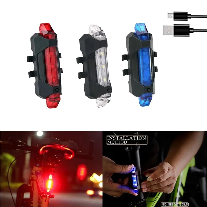 USB Rechargeable Waterproof Mountain Bike Lamp Warning Cycling Taillight Bike LED Headlight Tail Light For Electric Scooter