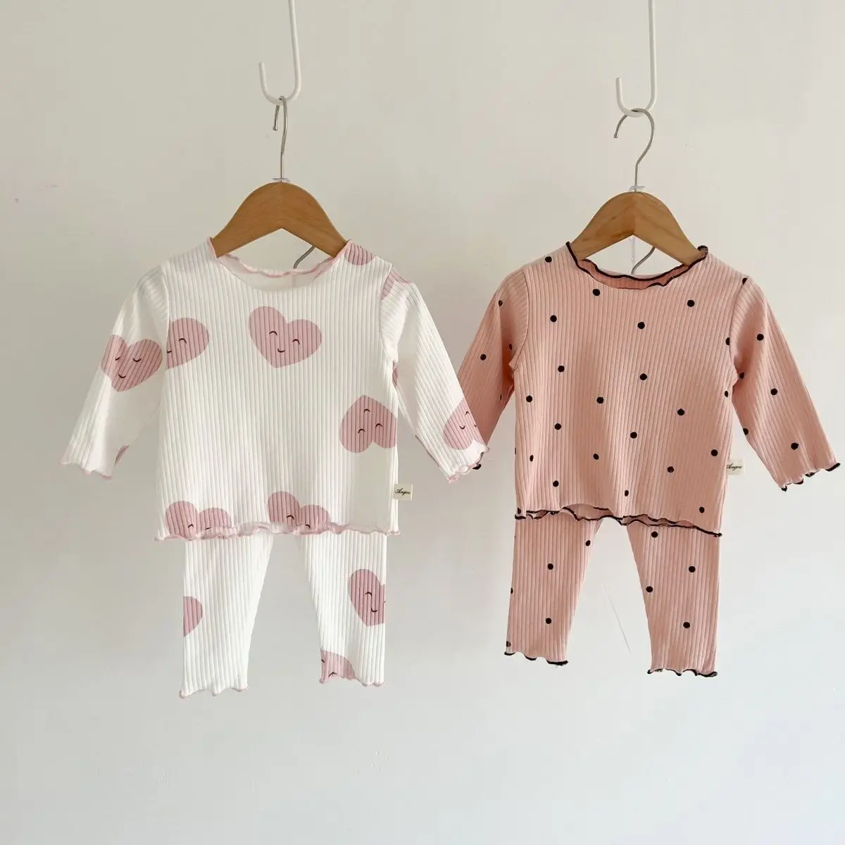 Autumn new ice silk children's home dress Pink Love suit Girls Pajamas Sets Children's Pijamas Breathable Baby Clothes