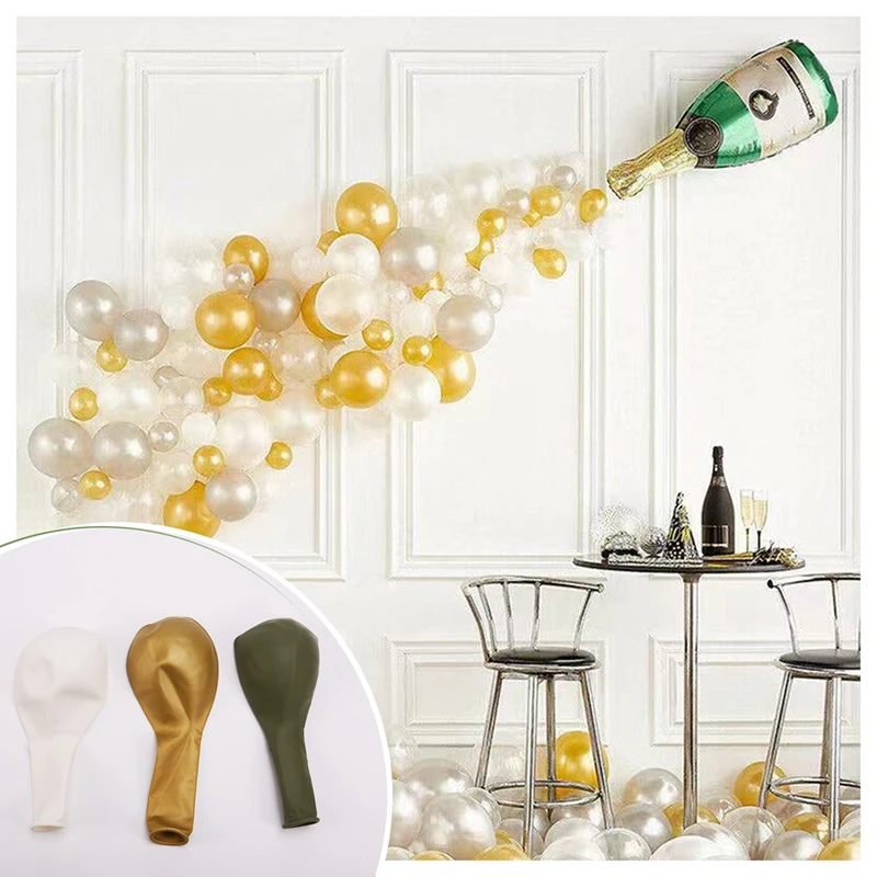 Sage Green And Gold Balloons, 67Pcs 12 Inch Sage Green Gold White Gathering Balloons For Birthday, Wedding