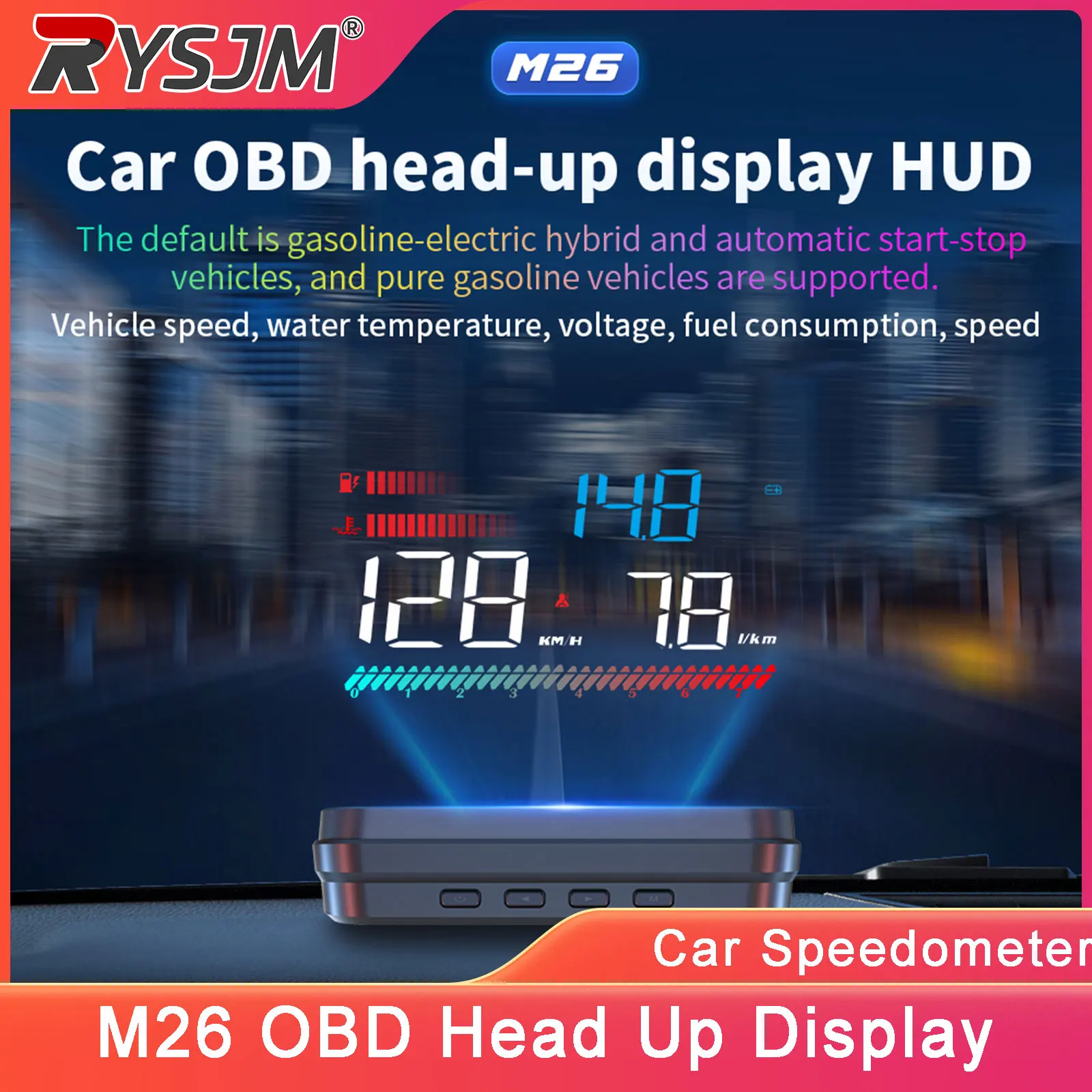 M26 Car OBD Head Up Display Car Tachometer Voltage Meter Display Digital OBD2 Water Temp Meter RPM Car Speedometer Car Accessori