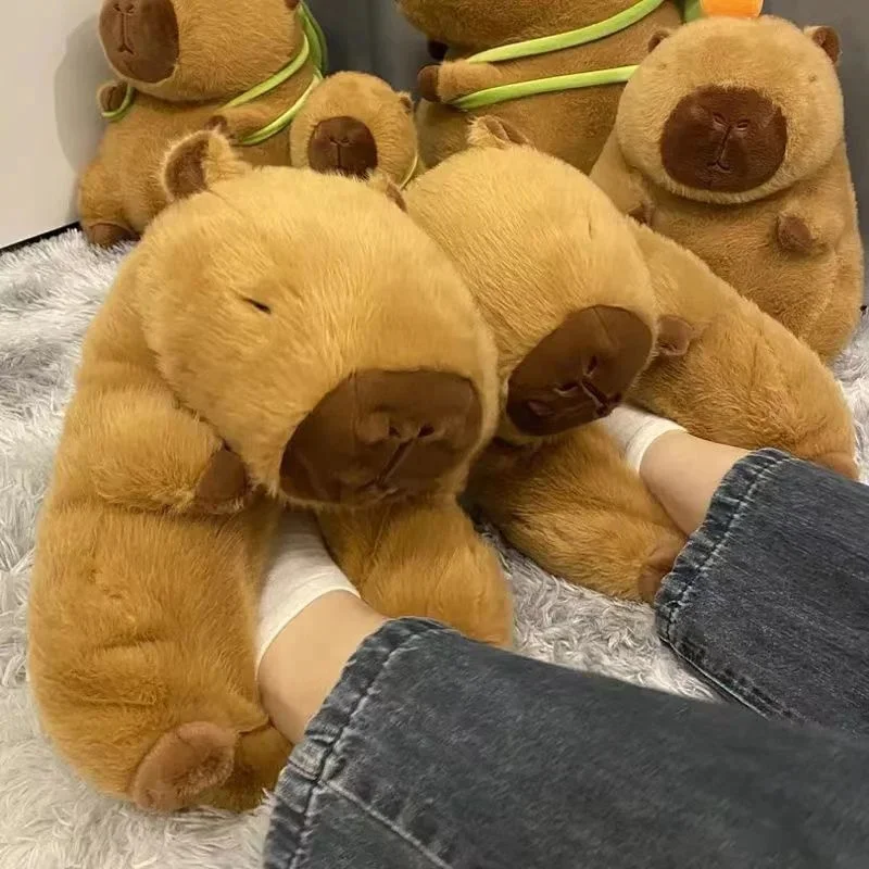 New Cute Capybara Plush Slippers  Lovely Cartoon Soft Animals Plushie Shoes Cozy Kapybara Sandals Winter Indoor Warm Slippers