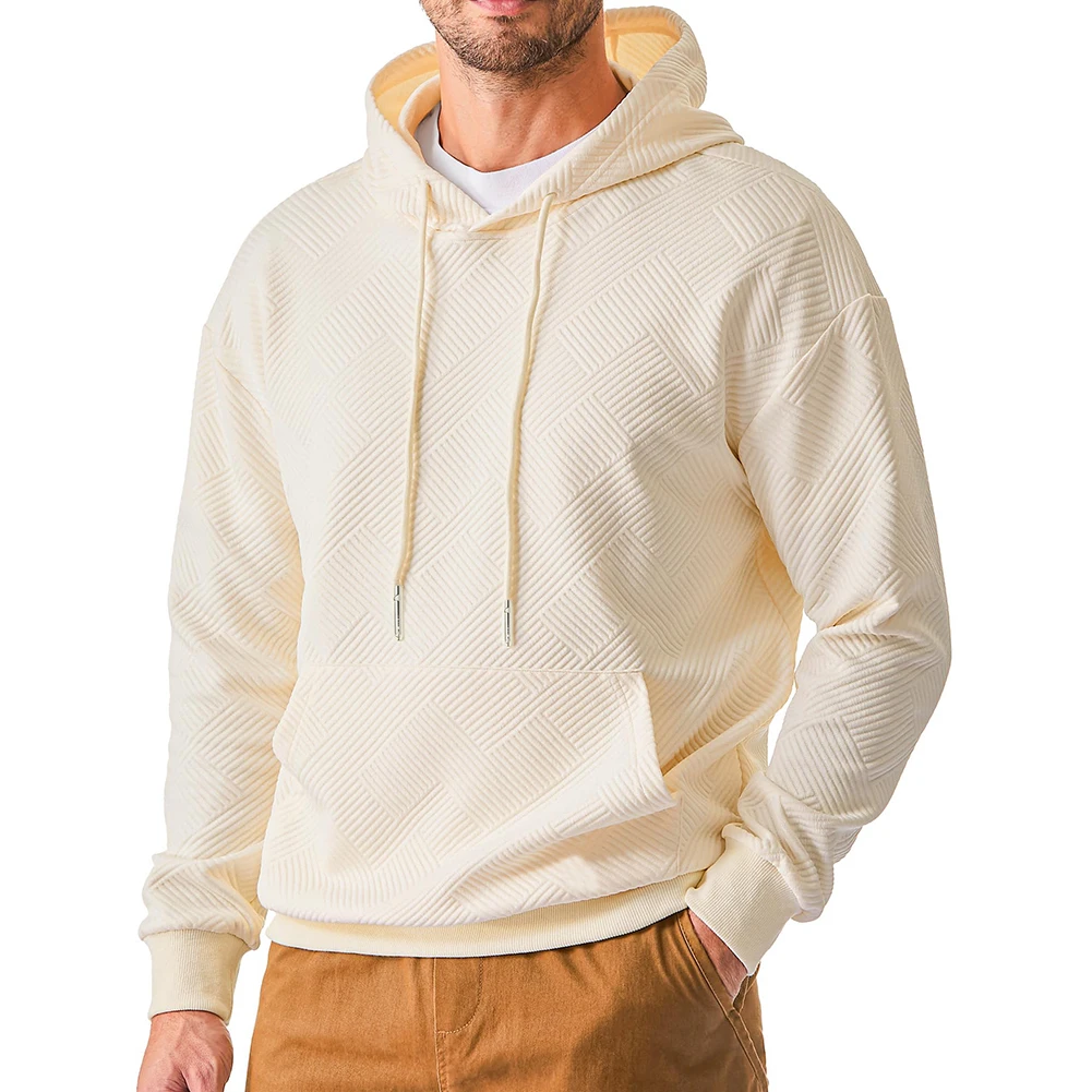 Men's Spring And Autumn Textured Loose Long Sleeve Hooded Sweatshirt Fashion Casual Top