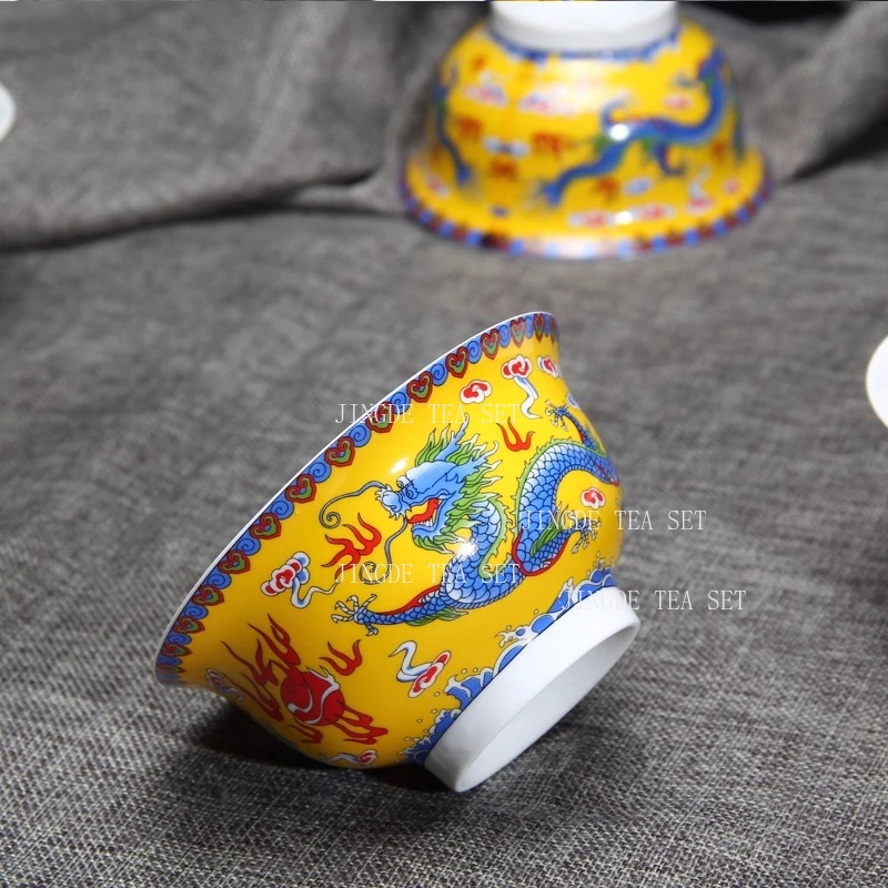 Jingdezhen Ceramic Tea Cup Household Dragon Bowl Colorful Yellow Dragon Patterned Rice Bowl Chinese Style Tea Cup - Image 4