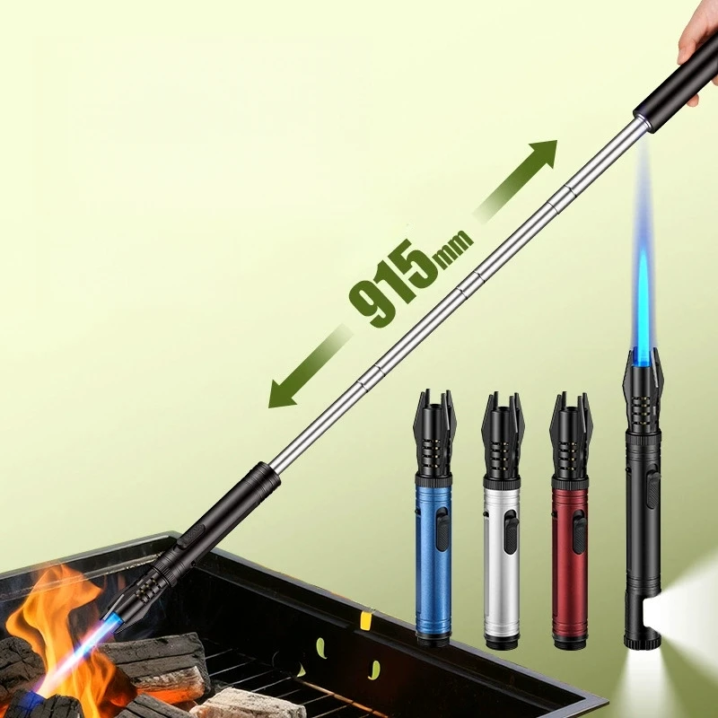 High Temperature Retractable COB Lamp Spray Gun Lighter, Windproof Direct Spray Inflatable Outdoor Camping Barbecue Lighter