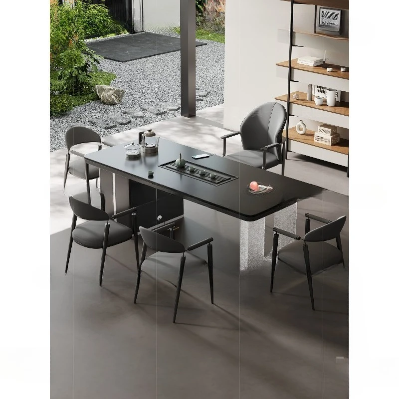 

High-end rock slab tea table and chair combination Italian light luxury modern high-end sense