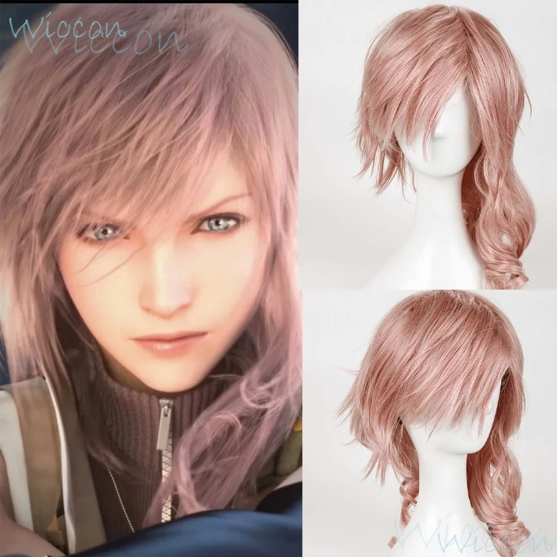 Game FFXIII Eclair Farron Lightning Cosplay Final Fantasy XIII Cosplay FF13 Pretty Pink Long Wig Cosplay Prop Party for Women