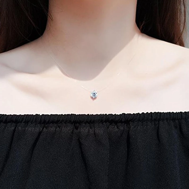 Simple Invisible Cubic Zirconia Pendant Necklace Nice Clavicle Chain Charm Transparent Fishing Line Choker Jewelry Gift