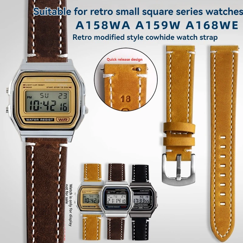 

Retro Genuine Leather Watchband For Casio A158W/A168 W-216H AE1200 AE1300 Vintage Watch Strap convex mouth Men's Bracelet 18MM