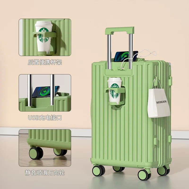 Boarding Box Travel Suitcase Large Capacity Trolley Case Student Rolling Luggage Multifunctional Trunk Cup Holder USB Charging