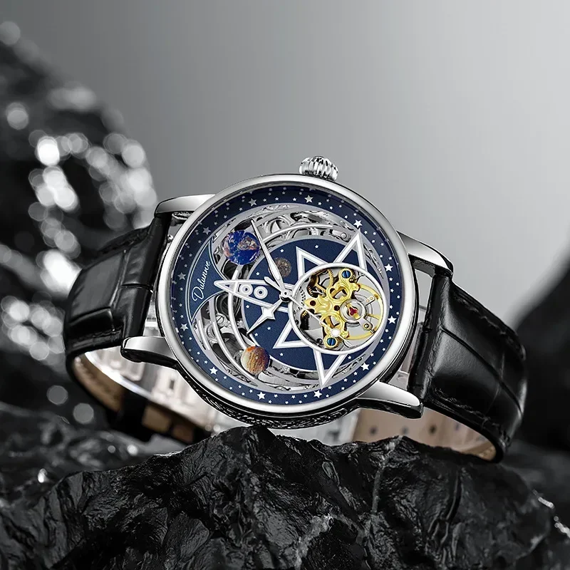 Montre automatique à tourbillon circulaire pour homme, phase de lune creuse, montre Shoous, mode masculine, mécanique, étanche, montre de sport