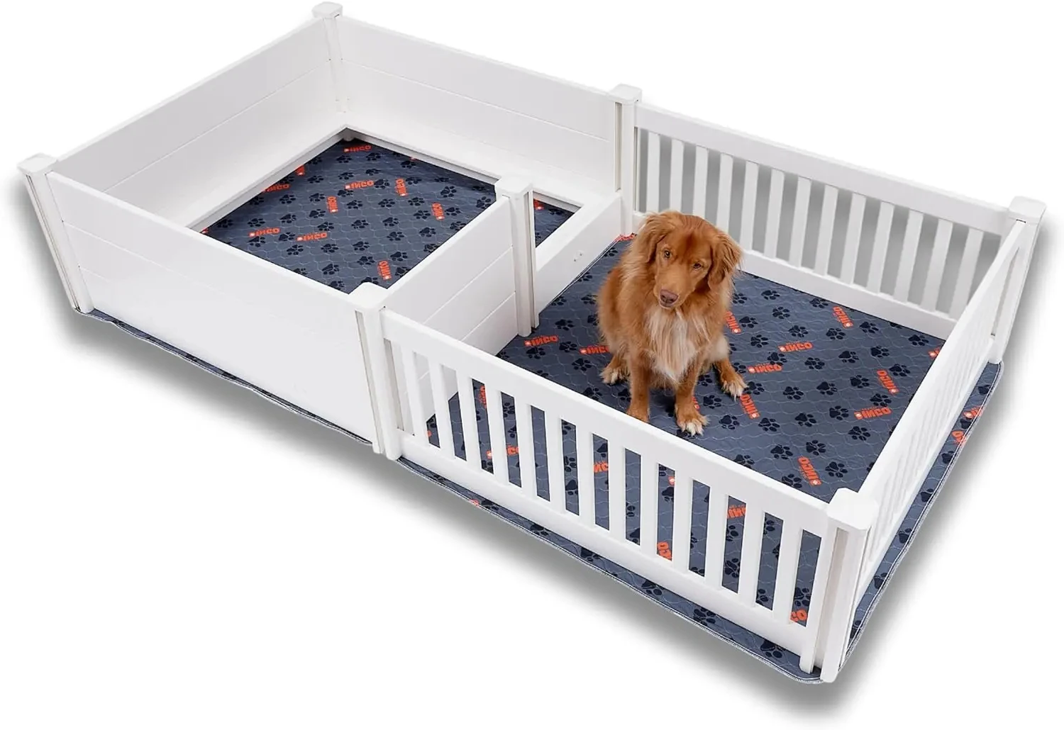 Dingo-XL Whelping Box for Dogs | 94” x 48” (Dual Zone) | 2 Free Washable Pee Pads + 2 Free Storage Bags | DingoSafe Rail System