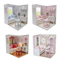 DIY Dollhouse Casa Miniature Furniture Kit Pink Princess House Model Assemble Toys for Children Girl Adult Birthday Gift