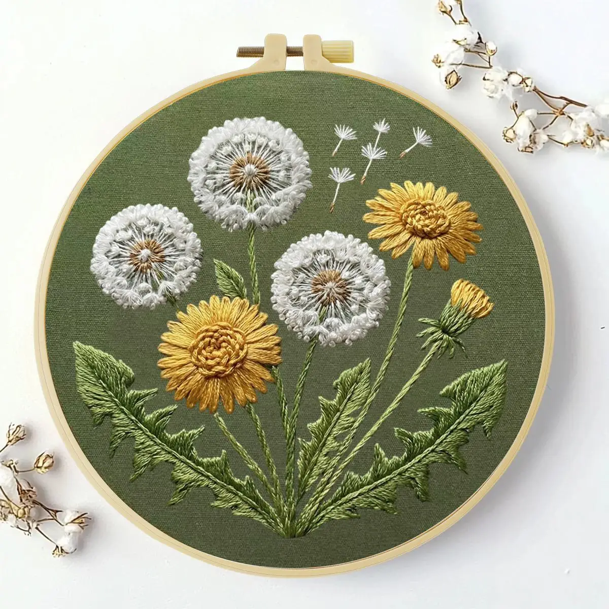 1 Stück 20X20CM/15X15CM 7,87/6,3 Zoll Pflanzen - Löwenzahn Stickerei Starter-Kit DIY-Kit DIY Stickerei-Set Handarbeiten Heimdekoration – Detail 3