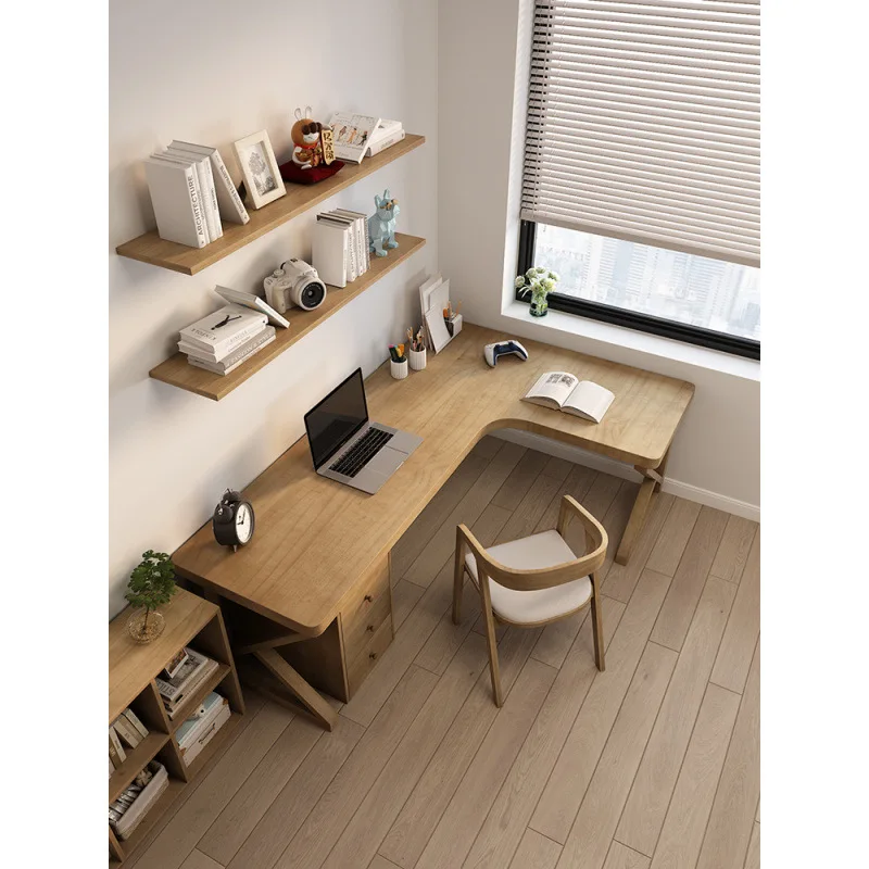 

Solid wood bedroom corner desk student home bay window study computer workbench small apartment long strip double