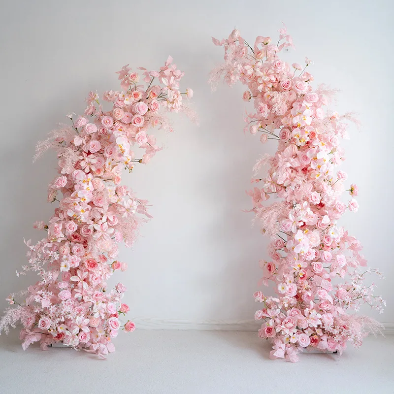 Wedding decoration pink horn arch floral arrangement, marriage proposal ceremony hotel Internet celebrity restaurant decoration