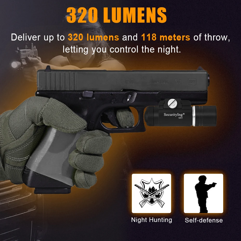 Miniluz de pistola GX1, linternas tácticas Combo de láser, 320LM, luces LED para armas, linterna Picatinny para Glock 19/17 MIL-STD-1913