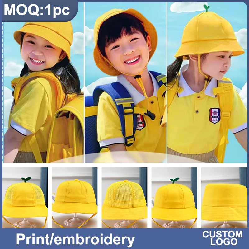 Custom Logo Spring Toddler Cotton Bucket Hat With Sprout Children Fisherman Hats Beach Sun Cap For Boy Girl Kids Panama Hat