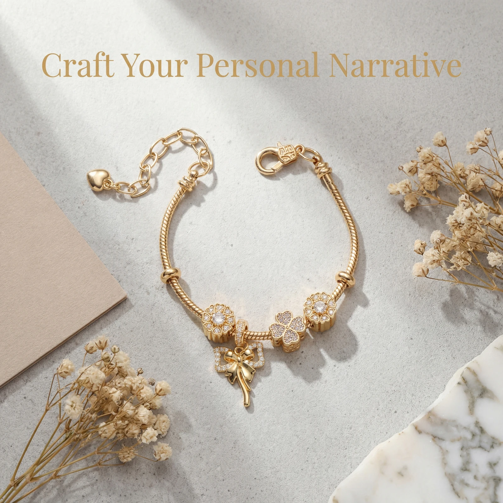 

Golden Adjustable Bracelet with Synthetic Zircon Flower & Bow Charms for Women Sweet Jewelry Gift