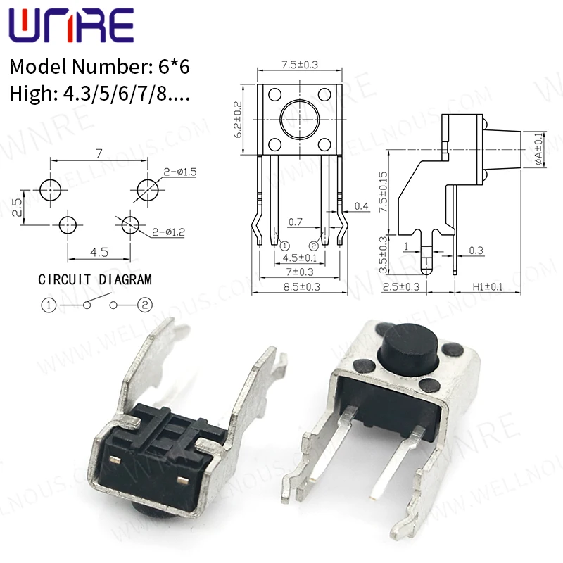 Tact Switch 6*6*5.2mm Horizontal Holder 4 Pin DIP Micro Switch 6X6 Series Button Switch