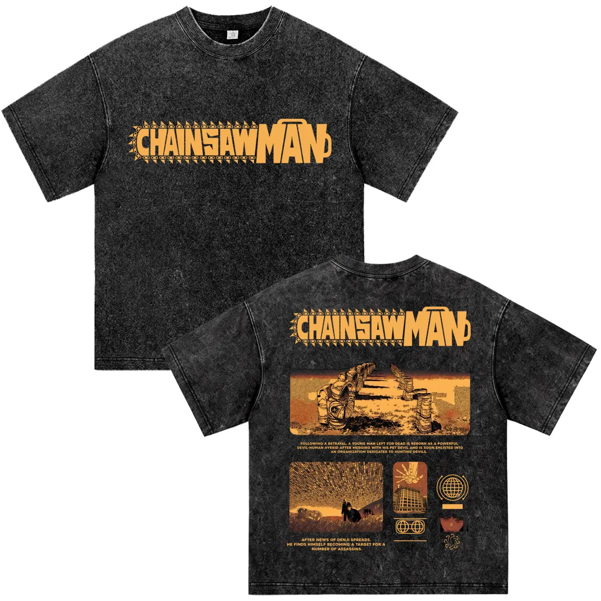 Washed Vintage Japan Anime Chainsaw Man Denji Pochita T Shirts Men Women Harajuku Fashion T-shirts Loose Cotton Casual T Shirt