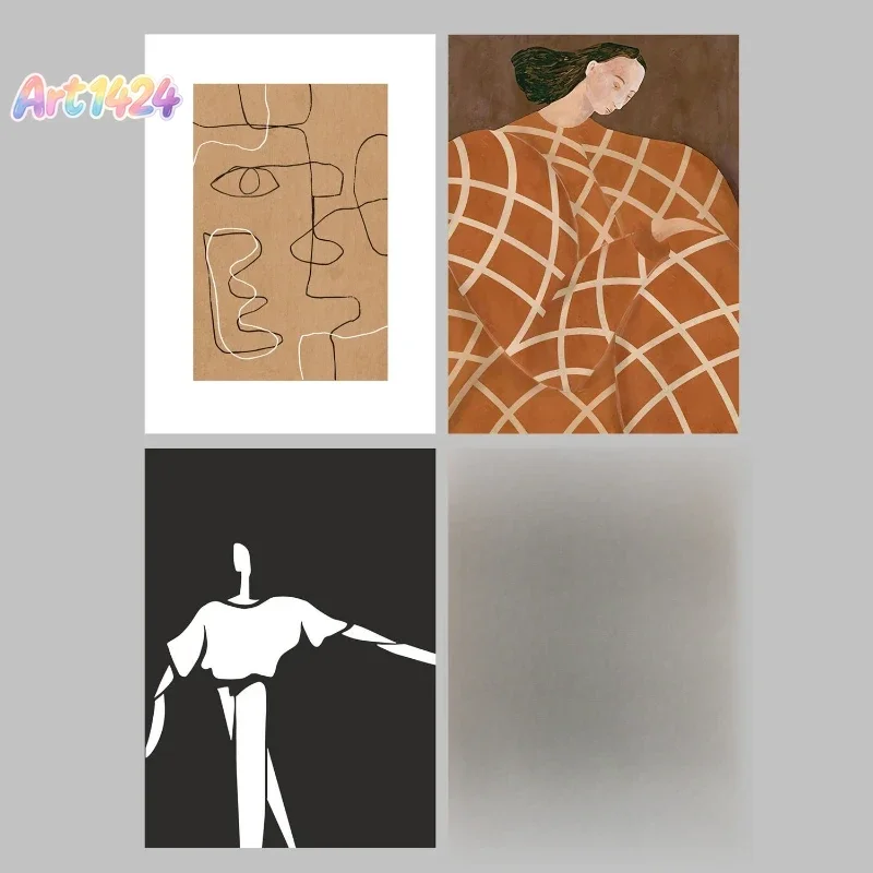 Simple Art Design Abstract Characters Lines Canvas Poster Frameless Hanging Paintings Living Room Porch Home Wall Decoration