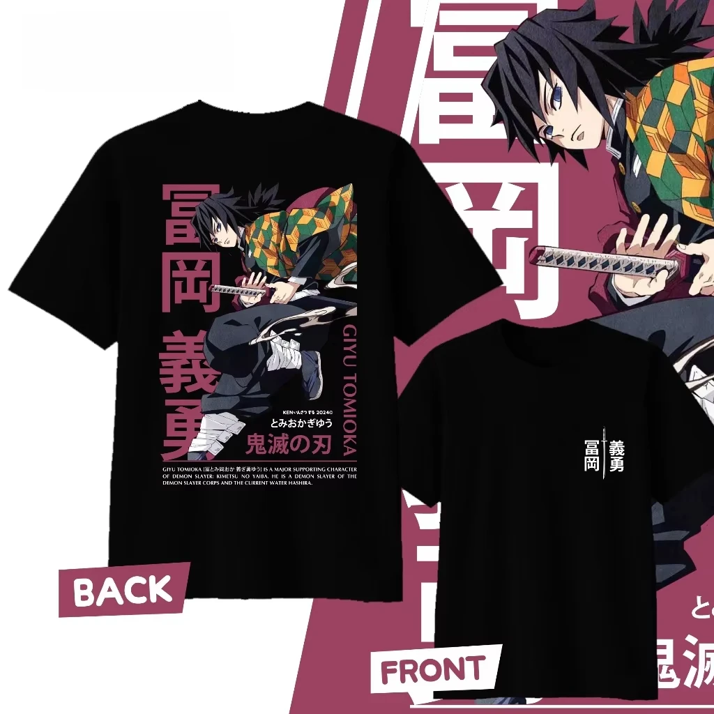 Demon Slayer Giyu Tomioka Anime T-Shirt, Herren Damen, schwarzes Baumwoll-Kurzarmshirt, lässiges Streetwear-T-Shirt für Fans, Sommer-Freizeitkleidung