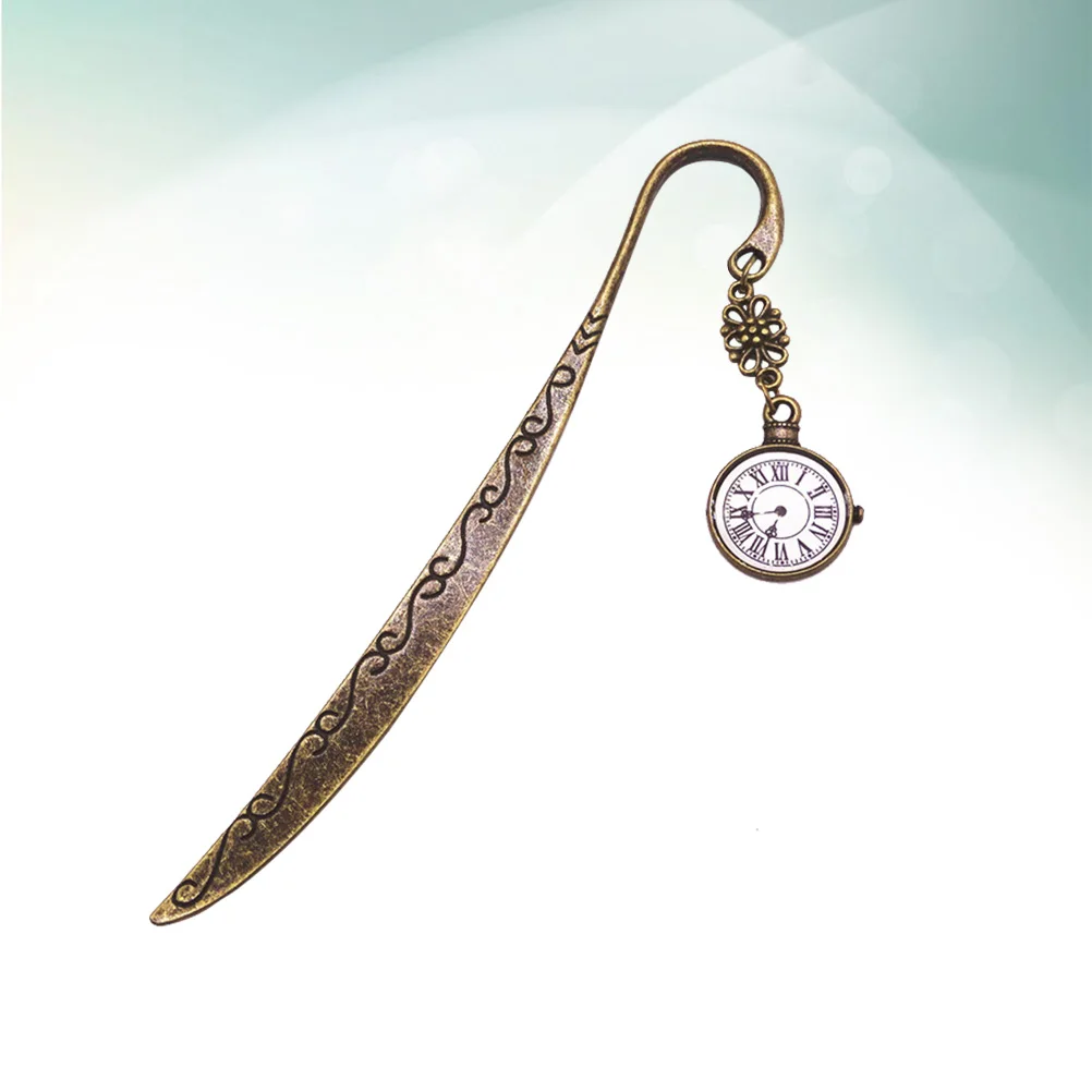 

2 Pcs Metal Clock Bookmark Bookmarks Markers Vintage Golden Retro for Books Sturdy