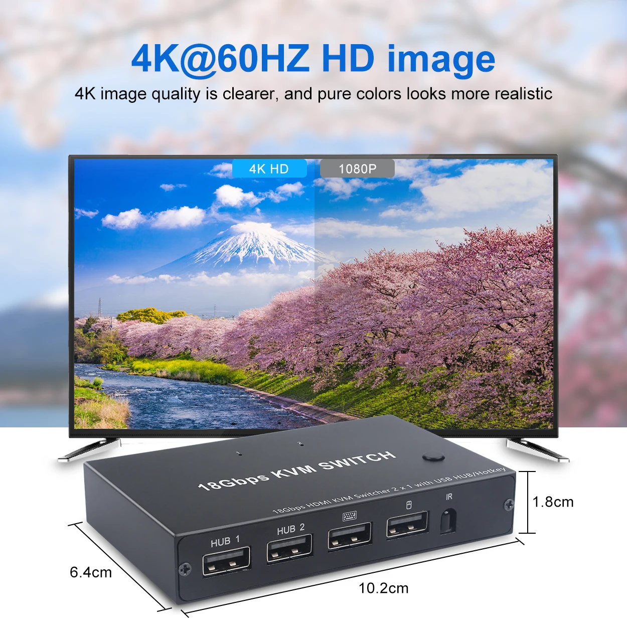 AM-KM201-G  2input-1output HDMI kvm USB2.0 2hosts, 1monitor, 1set of keyboard and mouse 18Gbps HDMI2.0 KVM 2*1 SWITCH 60hz 4k-G