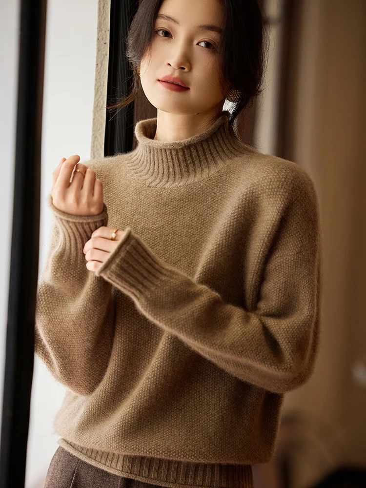 

Женский свитер-пуловер TLOML с воротником-стойкой, осенне-зимний, из 100% мериносовой шерсти, повседневный, кашемировый трикотаж, мягкий, теплый, базовый топ