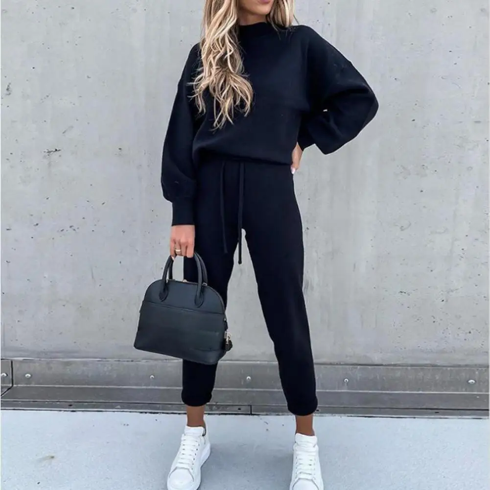 

Trendy Women Tracksuit Two Piece Set Lady Top Pants Set Half Turtleneck Long Sleeves Lady Sweatshirt Trousers Suit Thermal