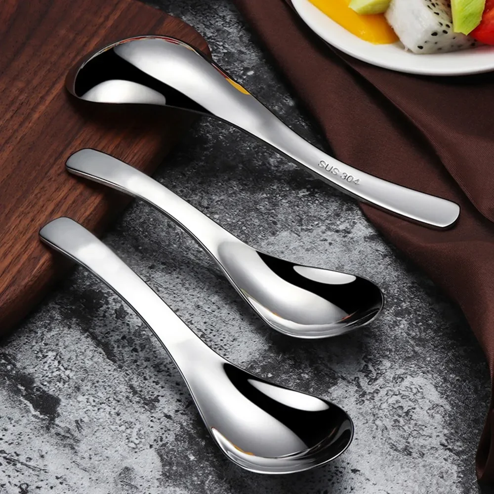 Stainless Steel Chinese Soup Spoons Home Kitchen Deepen Large Capacity Silver Mirror Polished Flatware for Soup Rice Tableware