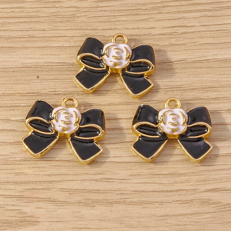 Tusember 10 Stück Emaille-Anhänger, elegante Schleife, Schleife, Charms für Schmuckherstellung, Ohrringe, Halskette, DIY, Armband, Zubehör, Zubehör – Detail 6