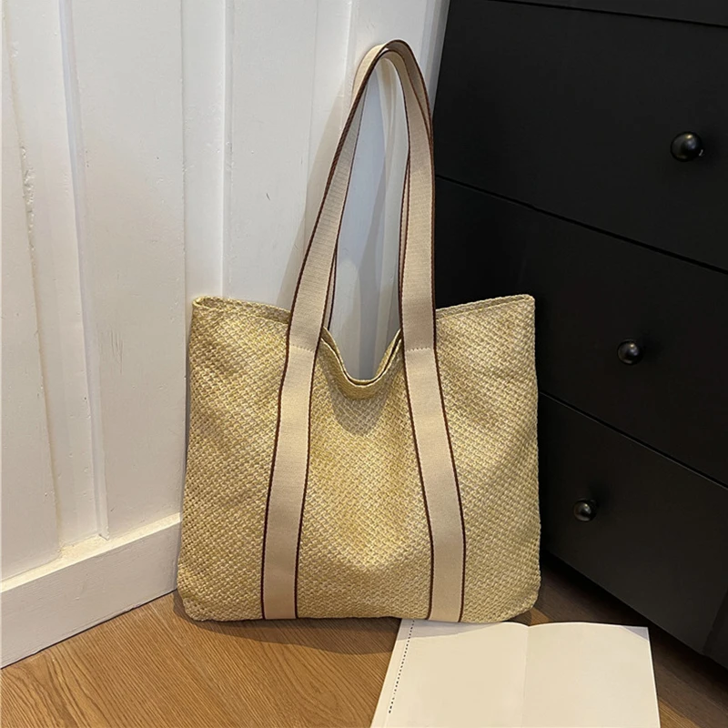 

Fashion Ladies Straw Woven Handbag Women Summer Holiday Beach Casual Totes Top-Handle Bags Elegant Retro Shoulder Bags