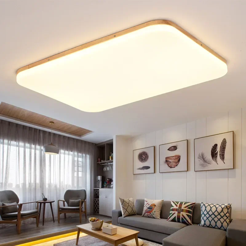 

LED Ceiling Lights Nordic Wood Simple Modern Bedroom Beside Round Living Room Decor Light for Home Chandelier Rectangular Lamp
