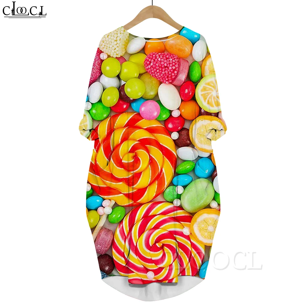 CLOOCL-vestido Harajuku con bolsillo para mujer, ropa de calle suave y cómoda con estampado 3D de dulces de memoria, manga larga