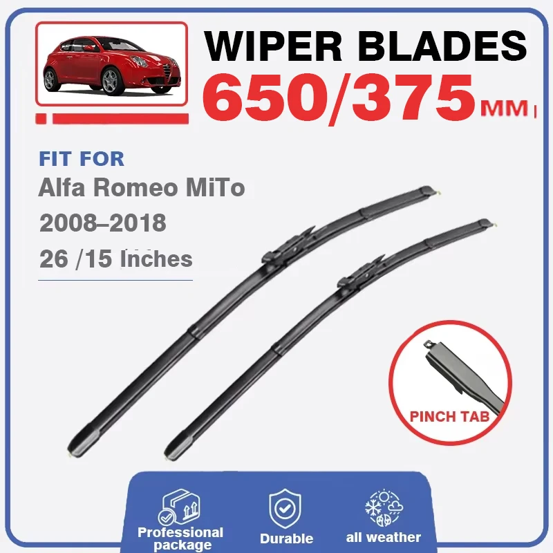 Front Rear Wiper Blades Set For Alfa Romeo MiTo 2008 - 2018 Window Windshield Windscreen Brushes Car Accessories Cutter 26+15+12